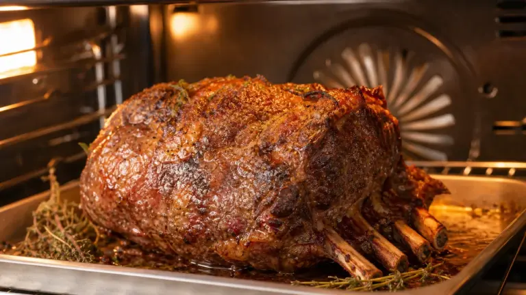 Côte de bœuf au four en cuisson sur une plaque