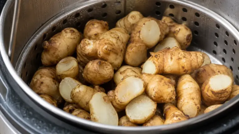 Cuisson des topinambours à la cocotte-minute, après sifflement