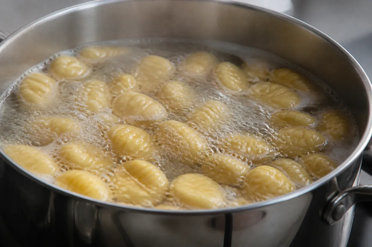 Cuisson des gnocchis frais dans l'eau bouillante