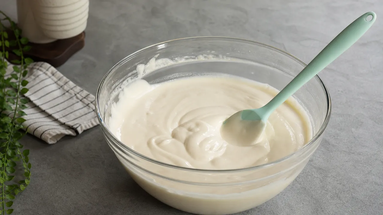 Pâte à gâteau sans œuf ni lait dans un bol